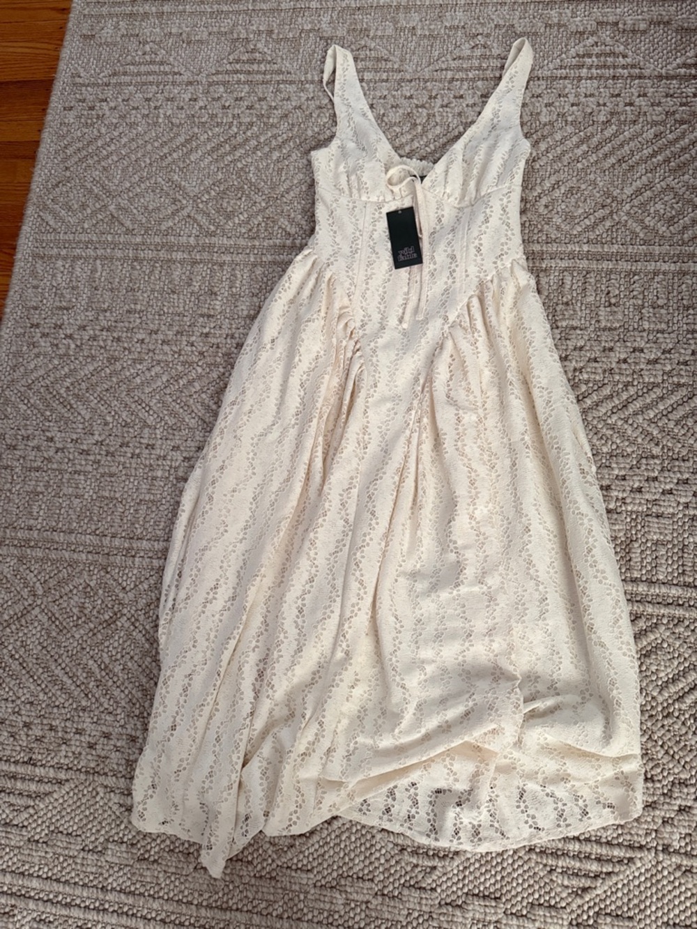 wild fable Cream Lace Midi Dress with Tie-Front V-Neck - Picture 2 of 3